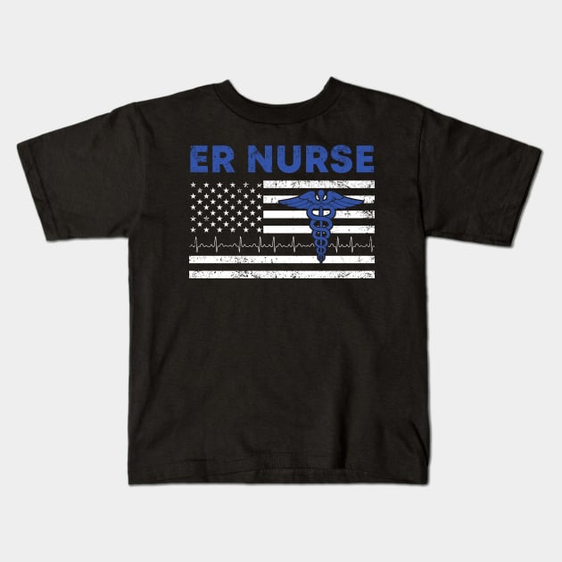 Emergency Room with American Flag Vintage - ER Nurse Kids T-Shirt by neonatalnurse